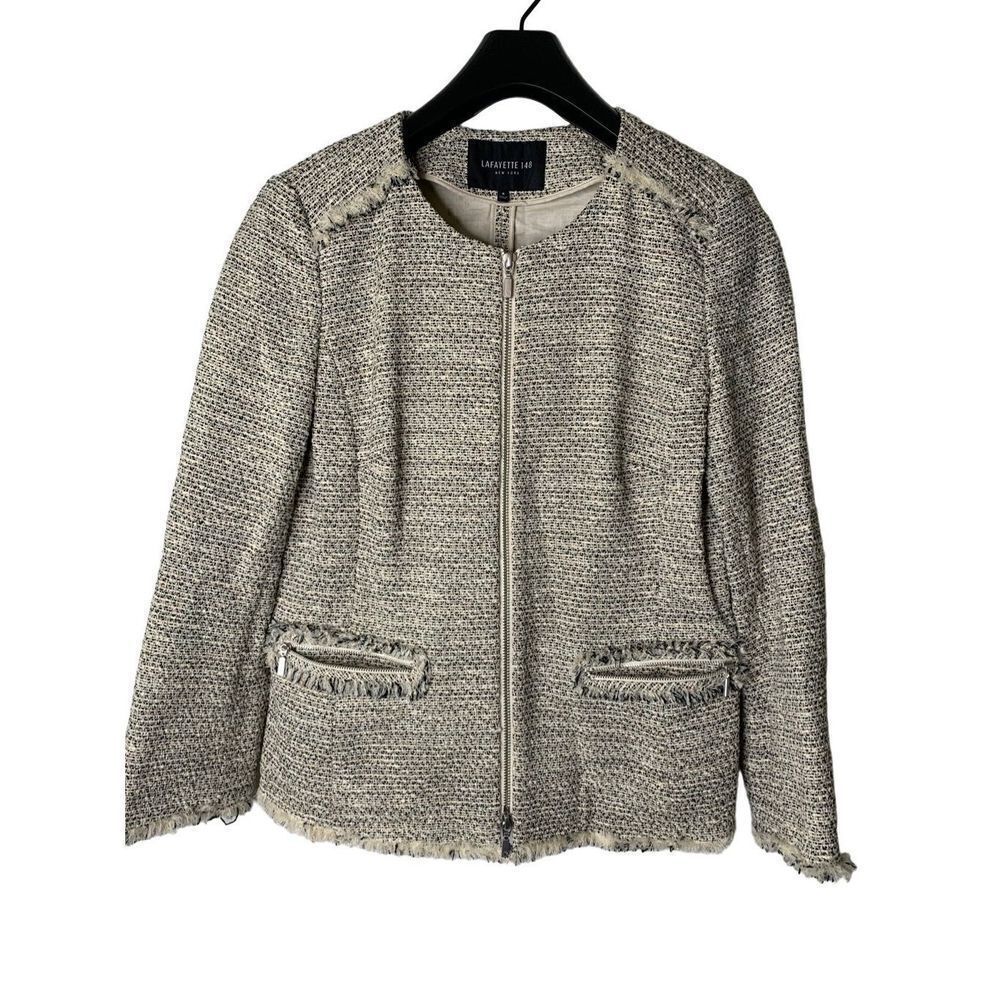 Lafayette 148 blazer jacket tweed cream black women’s size 8